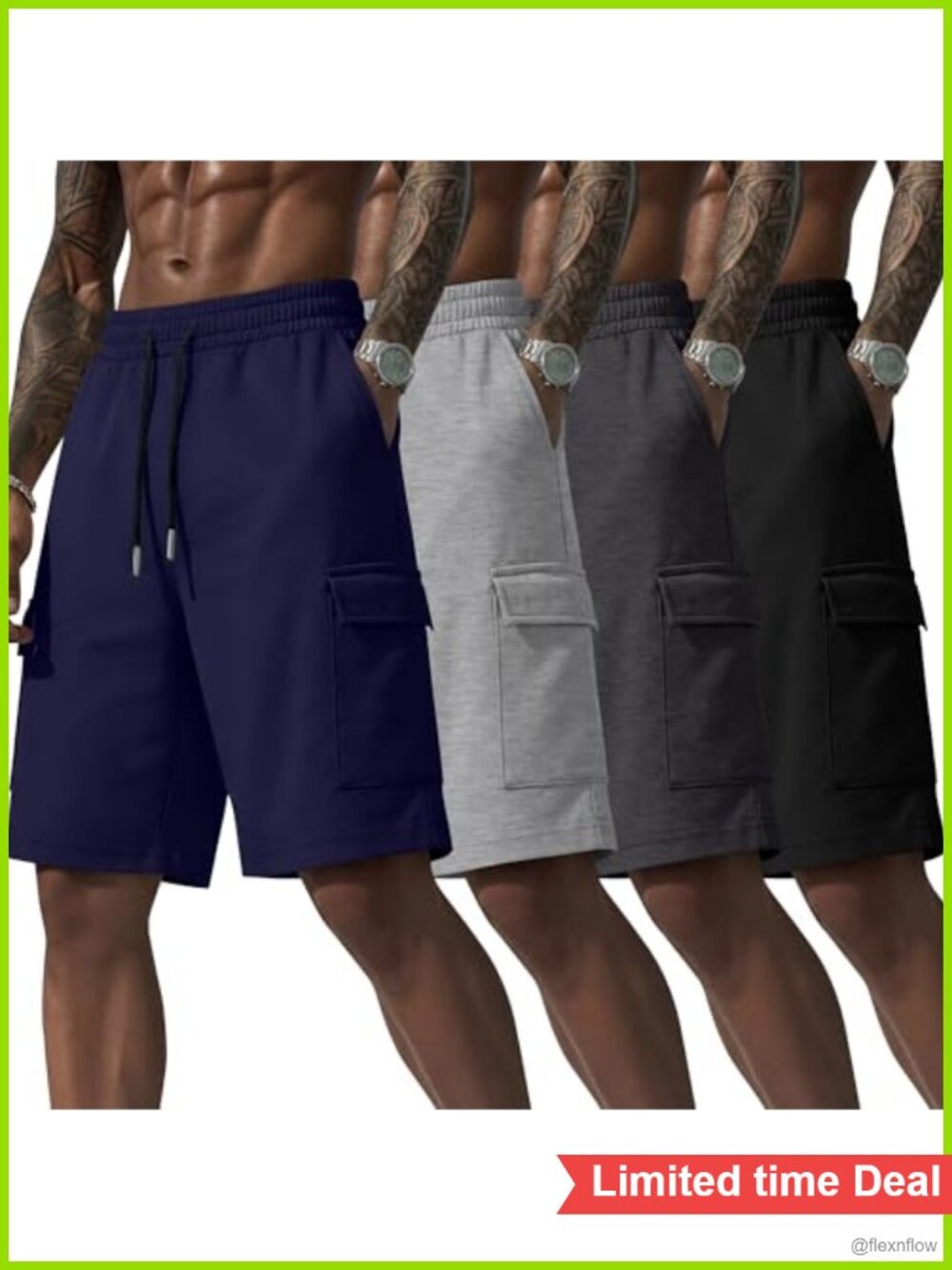 Men's 4 Pack Cargo Shorts 95% Polyester Spandex 9 Inch Inseam